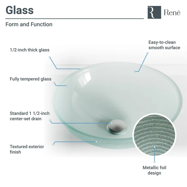 Rene R5-5034-WF-ABR Foil Undertone Glass Vessel Sink with Antique Bronze Waterfall Faucet, Sink Ring, and Vessel Pop-Up Drain