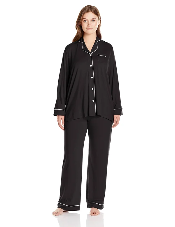 Cosabella Plus Size Bella PJ Long Sleeve Top and Pants PJ Set - Black