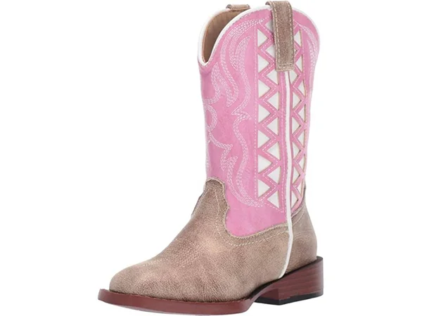 Roper Kids Girls Pink Faux Leather Askook Cowboy Boots