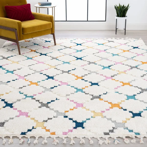 Alise Rugs Wilbury Shag Contemporary Geometric Area Rug - Cream/Multi-Color - 5'3'' x 7'3''
