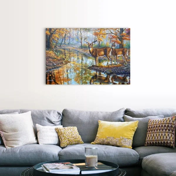 Brookside Retreat - Whitetails, Canvas Wall Art, 48x32, Great Big Canvas