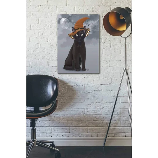 Epic Graffiti &Halloween Black Cat in Witches Hat& by Fab Funky Canvas Wall Art - 18x22x26x22