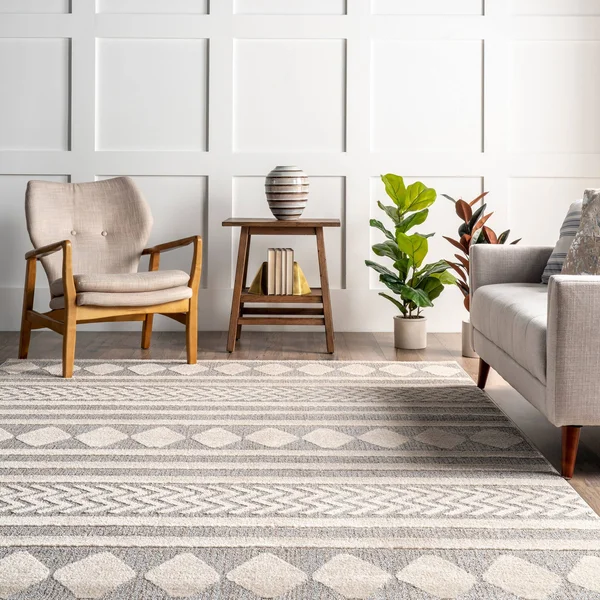 nuLOOM Senna High Low Textured Diamond Banded Grey 6 ft. 7 in. x 9 ft. Indoor Area Rug