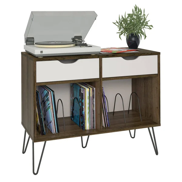 Novogratz Concord Turntable Stand with Drawers - White
