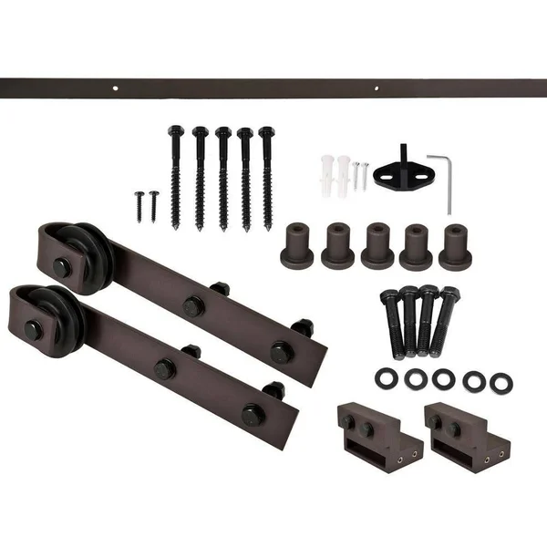 CALHOME 76 in. x 84 in. Z Bar Series Weather Oak Stained Solid Pine Wood Interior Double Sliding Barn Door with Hardware Kit