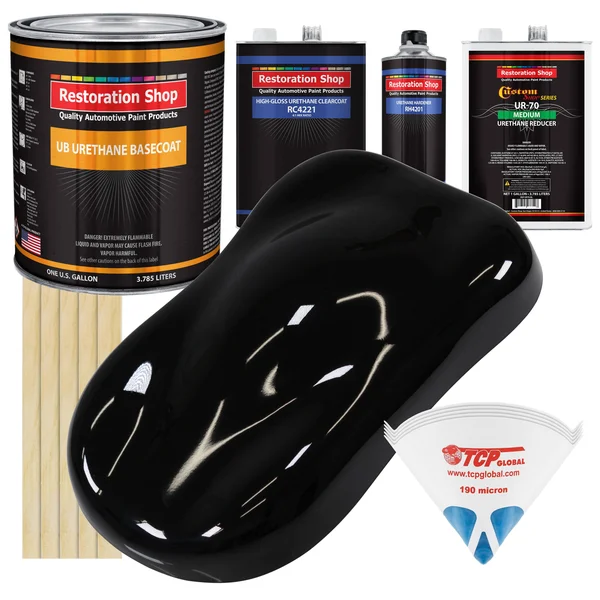 Restoration Shop - Complete Medium Gallon Kit - Jet Black Urethane Basecoat/Clearcoat Car Auto Paint