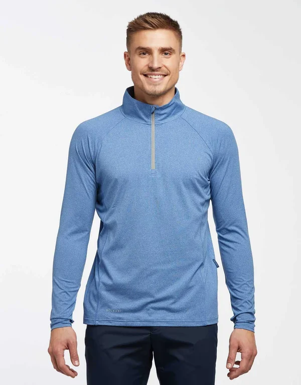 UPF 50+ Sun Protective Long Sleeve Quarter Zip Top for Men - Solbari Black
