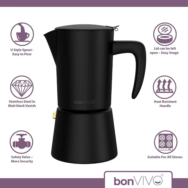 bonVIVO Intenca Stovetop Espresso Maker - Luxurious Italian Coffee Machine Maker - Stainless Steel Espresso Maker Full Bodied Cof