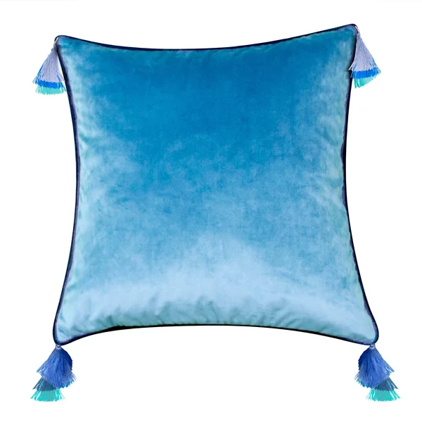 Edie at Home Velvet Reversible Tassel Decorative Pillow, Tigerlily/Marigold - Blue