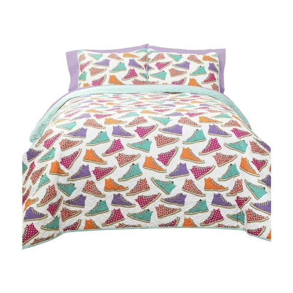 Lush Decor Canvas Shoes Quilt Turquoise Set Full/Queen