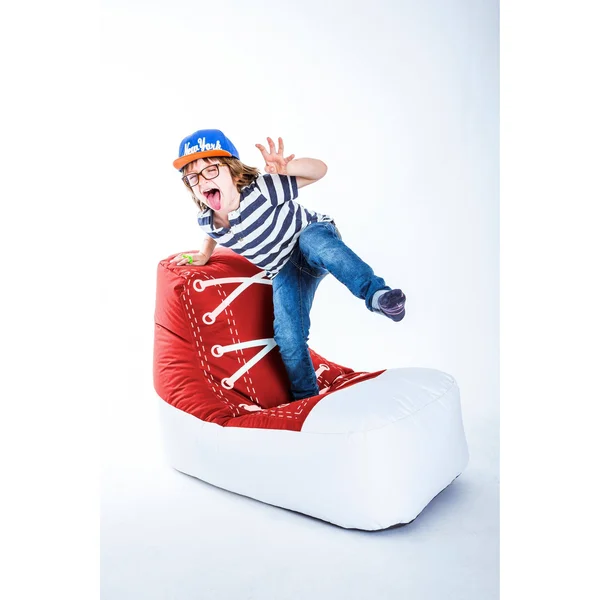 Gouchee Home Chuck Collection Contemporary Polyester Upholstered Oversized Bean Bag Chair - Red/White