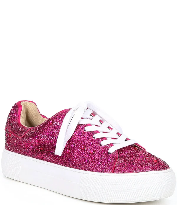 Blue by Betsey Johnson Sidny Rhinestone Embellished Platform Lace-Up Sneakers - 8M