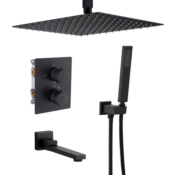 Constant Temperature In-Wall Shower Set, Concealed Smart Shower, All-Copper Shower Box Embedded, Matt Black Concealed Shower 913