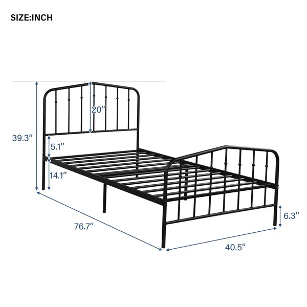 Platform Metal Bed, Twin Sizes - Black