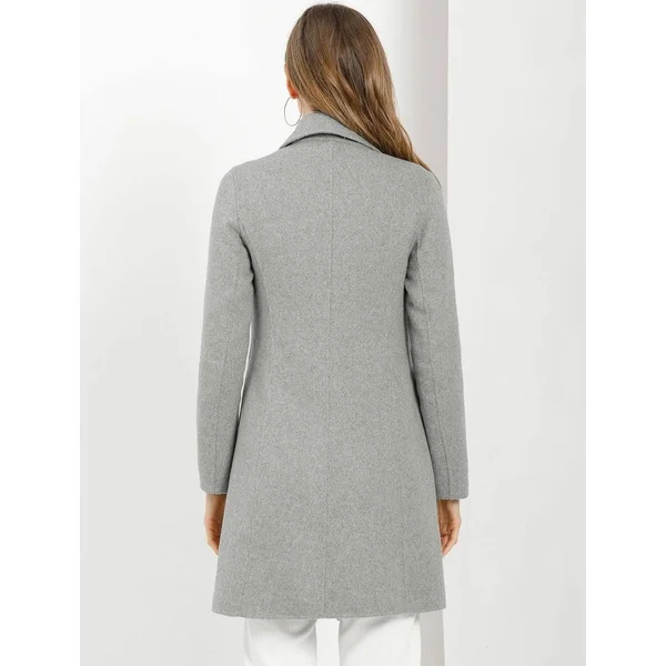 Women's Notch Lapel Double Breasted Slit Hem Long Coat - Apricot