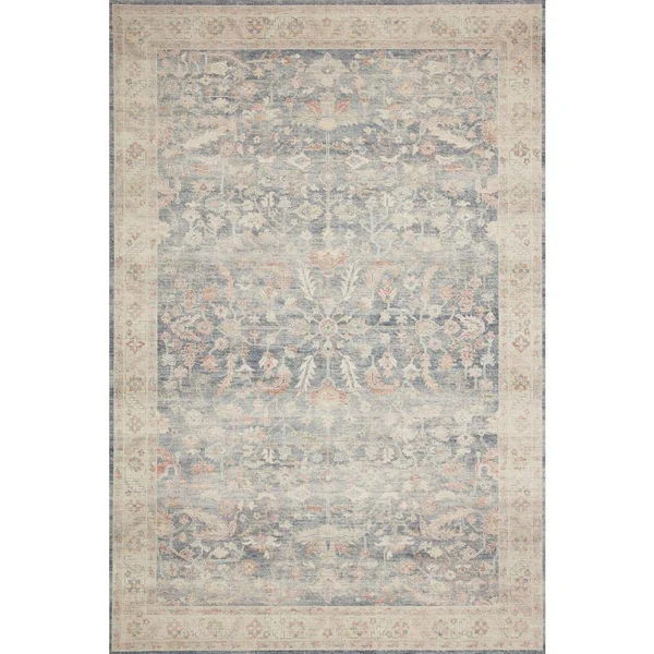 StyleWell Autumn Blue Multi-Colored 5 ft. x 8 ft. Traditional Border Area Rug