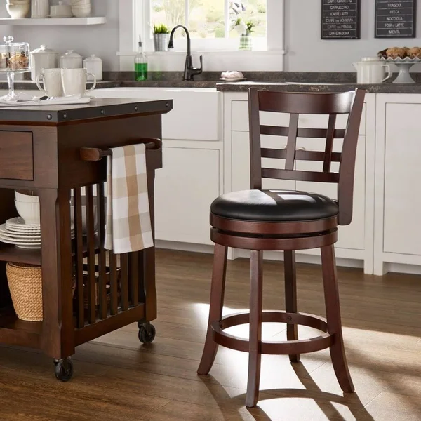 Inspire Q Verona Cherry Swivel 24-Inch High Back Counter Height Stool by Classic, Black Lattice
