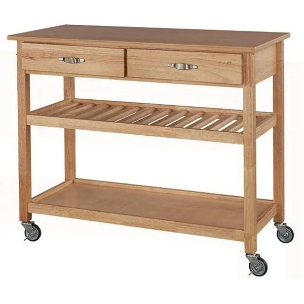 Solid Wood Kitchen Cart with Heavy Duty Casters - 44W x 20.5D x 36H Inches - Brown