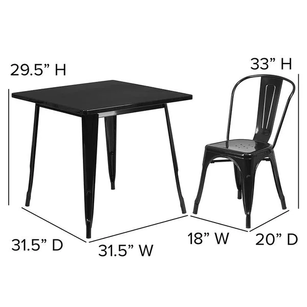 Flash Furniture ET-CT002-4-30-BL-GG 31.5&& Square Blue Metal Indoor Table Set with 4 Stack Chairs