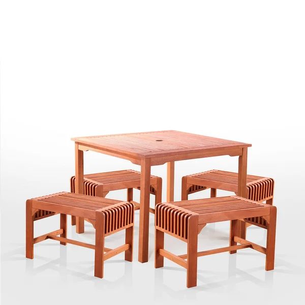 Malibu Outdoor 5-Piece Wood Patio Dining Set with Backless Chairs
