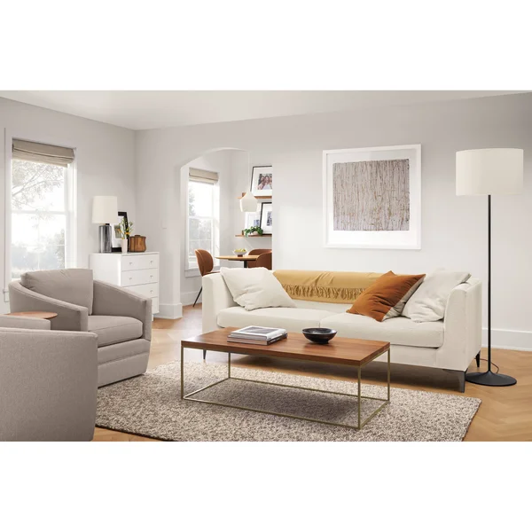 Room & Board, Modern Tyne 40W 40D 15H Square Coffee Table, Smoke Tempered Glass Top w/ White Base