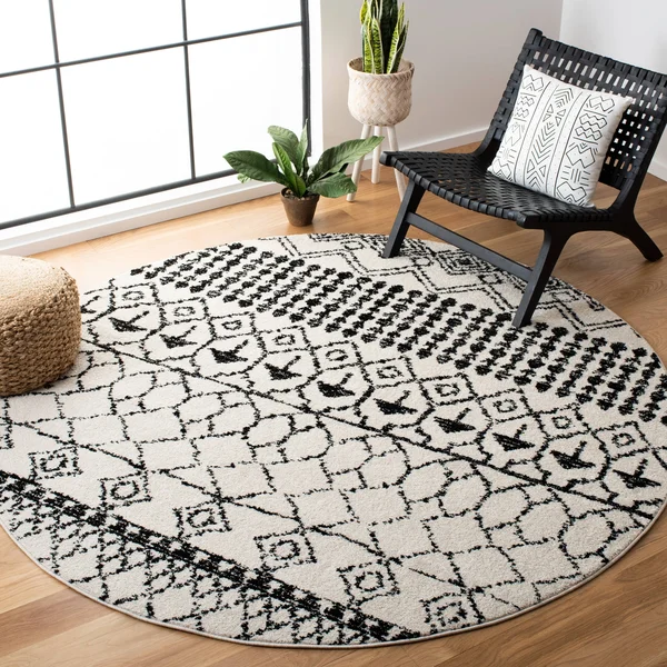 Safavieh Tulum Giorgina Moroccan Boho Rug - 6&7x22 x 6&7x22 Round - Ivory/Black