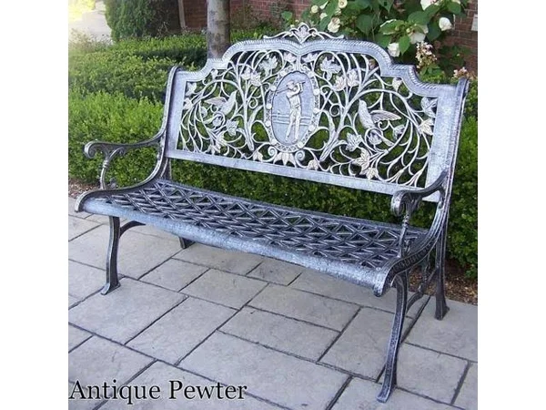 Oakland Living Golfer Cast Aluminum Bench, Antique Pewter
