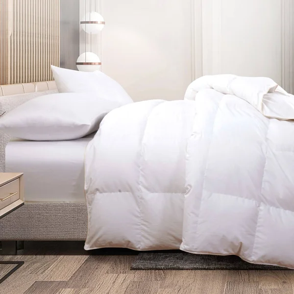 Luxury Natural Down Comforter King, Pure White, 100% Cotton
