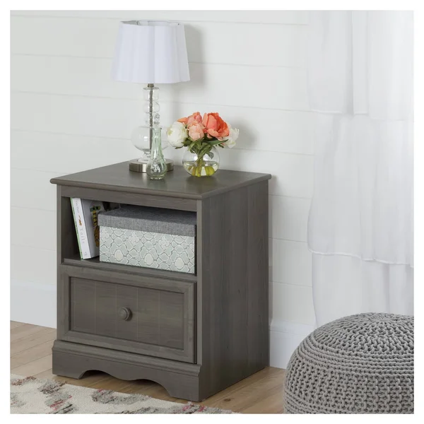 South Shore Savannah 1-Drawer Nightstand Gray Maple