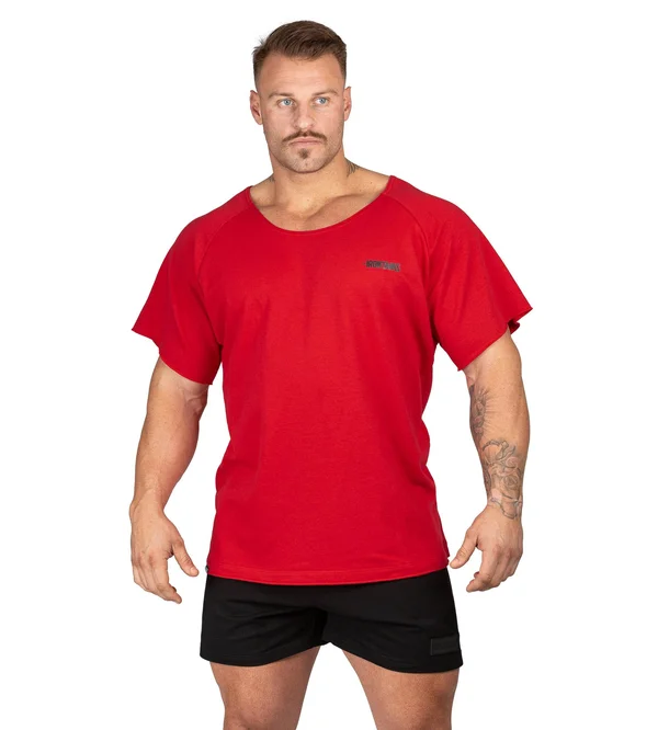 Men's BFG Heavy Rag Top Red Gym Bodybuilding Shirt - Iron Tanks, L