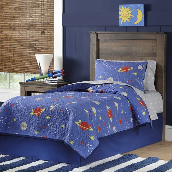 Lullaby Bedding Space Twin Cotton Printed 2 Piece Quilt Set