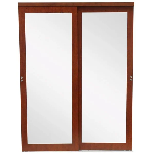 Impact Plus 60 in. x 96 in. Mir-Mel Cherry Mirror Solid Core MDF Interior Closet Sliding Door with Matching TRIM, Red