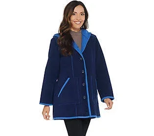 Susan Graver Weekend Bonded Polar Fleece Button Front Coat, Size XX-Small, Sapphire/Blue