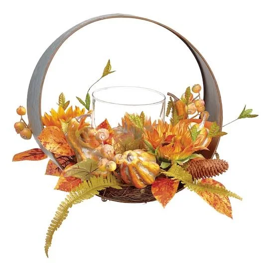 14x22 Sunflower - Pumpkin & Berry Centerpiece with Glass Candleholder by Allstate, Michaels