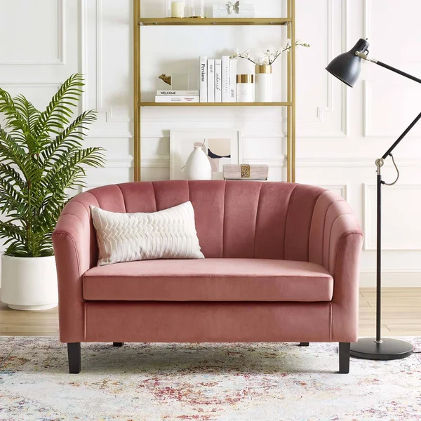 Modway Prospect Channel Tufted Upholstered Velvet Loveseat Light Blue
