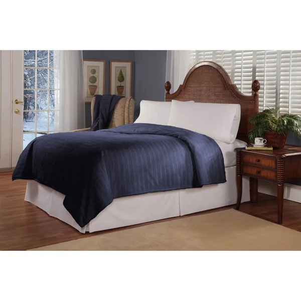 Safe and Warm Plush Triple Rib Low Voltage Heated Electric Blanket - Size: Twin, Blue