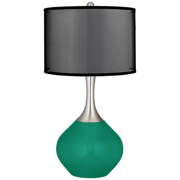 Color + Plus Leaf Spencer Table Lamp with Organza Black Shade - Green