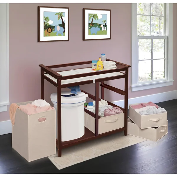 Badger Basket Cherry Modern Changing Table with 3 Baskets and Hamper