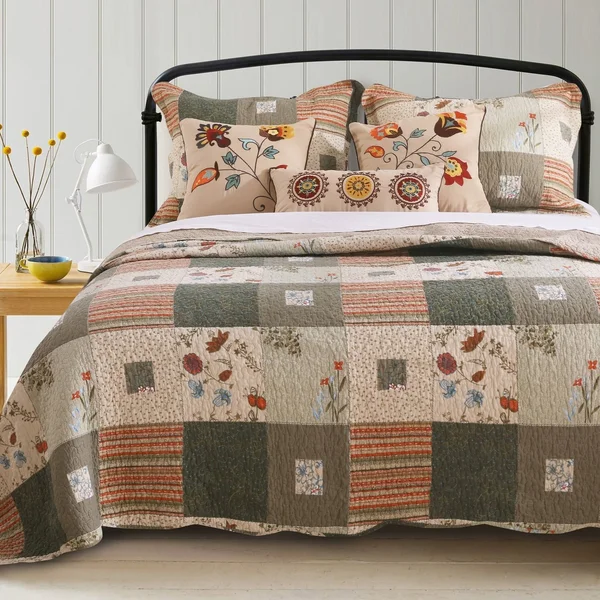 Greenland Home Fashions Sedona Cotton 4-Piece Quilt Set - Brown, Twin