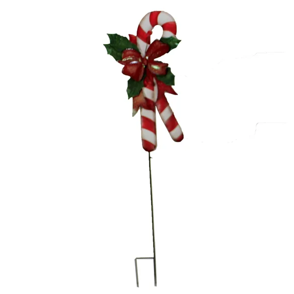 Christmas 48.5x22 Candy Cane w/ Holly Yard Decor Landscape Stake Poke Christmas - Freestanding Signs
