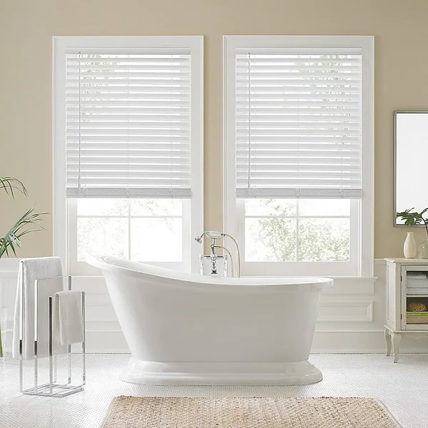 Real Simple Faux Wood 57.5x22 x 60x22 Cordless Shade in White
