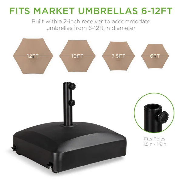 Best Choice Products Fillable Mobile Patio Umbrella Base Heavy Duty Market Stand w/ 4 Wheels, 2 Locks, 137lb Capacity - Black