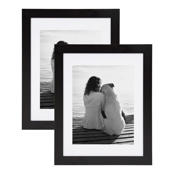 DesignOvation Museum Wooden Traditional Picture Frame Set with Mats for Customizable Wall Display, 14x18 Matted to 11x14, Black