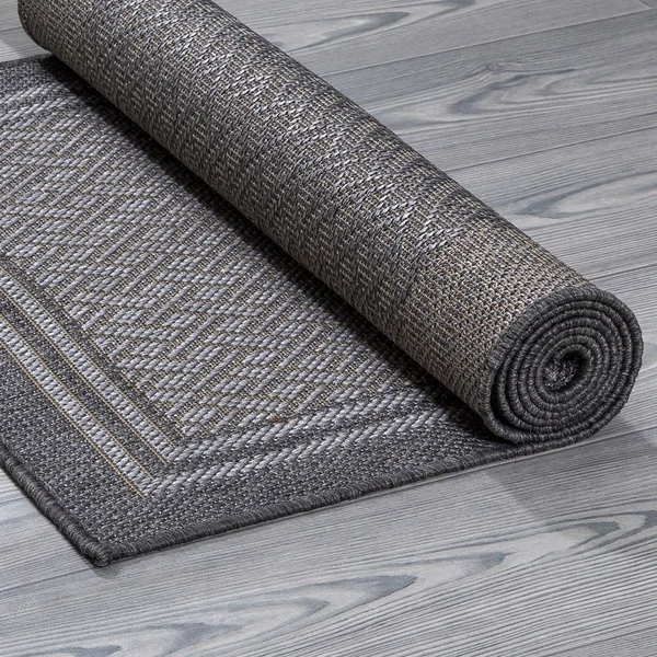 Ottomanson Jardin Collection Black Border Design Flat Weave 5 ft. 3 in. x 6 ft. 11 in. Jute Back Indoor/Outdoor Area Rug