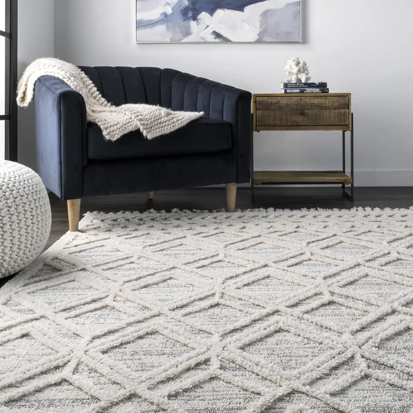 nuLOOM Ansley Textured Lattice Tassel Beige 6 ft. 7 in. x 9 ft. Area Rug