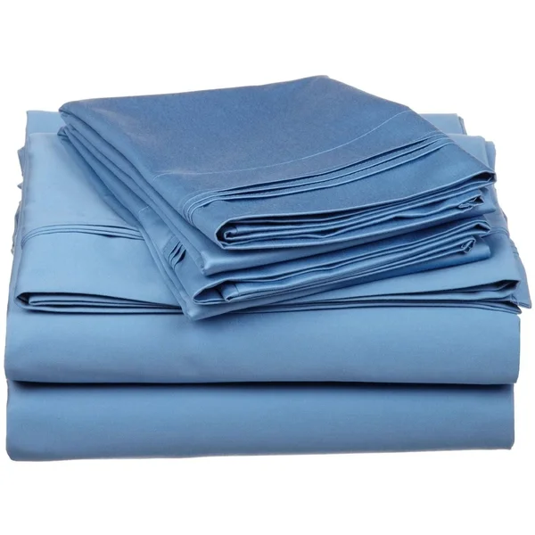 Superior Egyptian Cotton 650 TC Deep Pocket Solid Bed Sheet Set (King - Medium Blue)