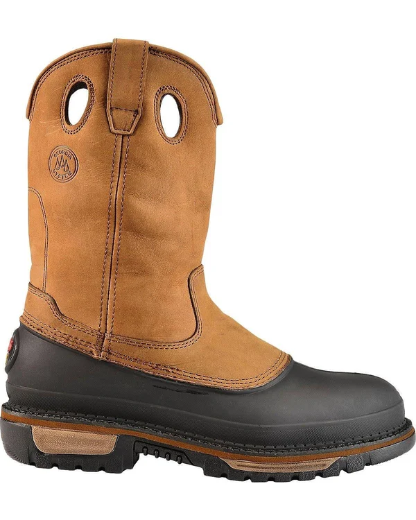 Men's Brown Georgia Boot Muddog Steel Toe Waterproof Wellington Size 10.5(Wide)