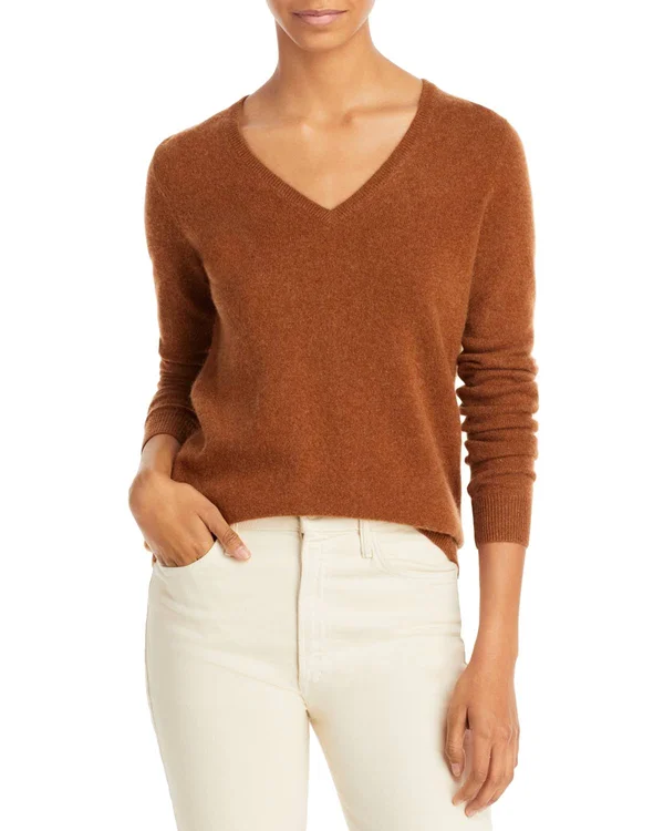 C by Bloomingdale&s V-Neck Cashmere Sweater - 100% Exclusive - x Small - Marled Plum