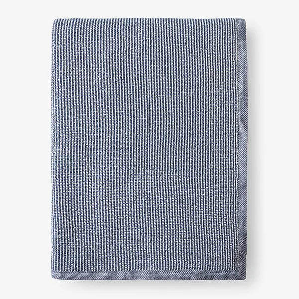 The Company Store Ellington Navy Cotton King Woven Blanket - Blue