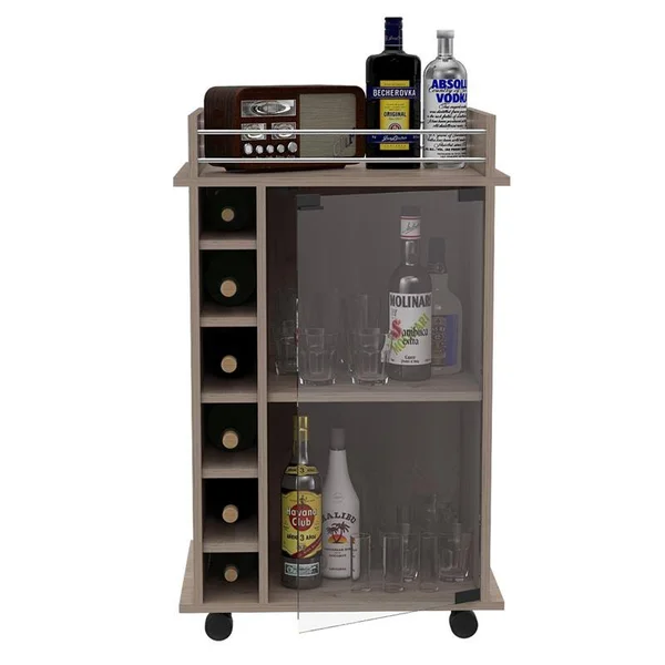 Tuhome Furniture Dukat Glass Door Bar Cart in Light Gray - BLZ5231